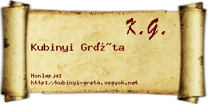 Kubinyi Gréta névjegykártya